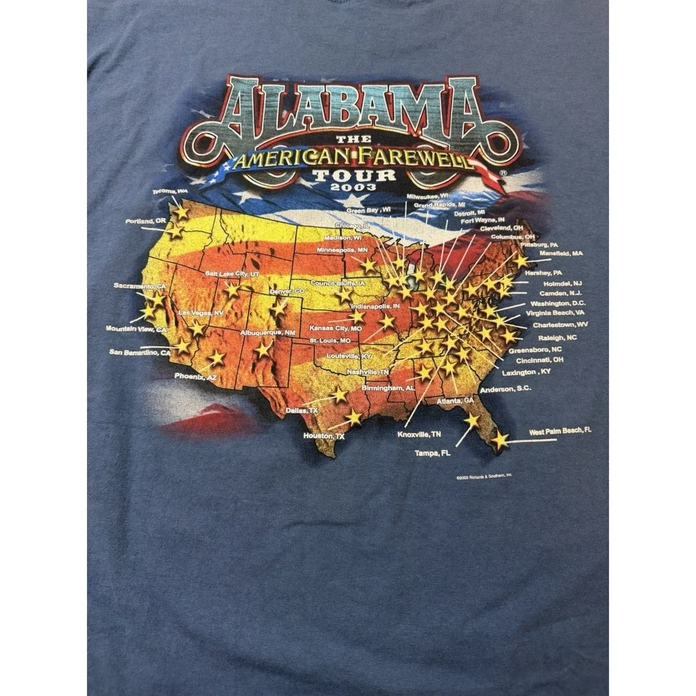 Vintage Alabama Tshirt Men's XL Blue 2003 Farewell Tour Double Sided Country 00s - Picture 4 of 12